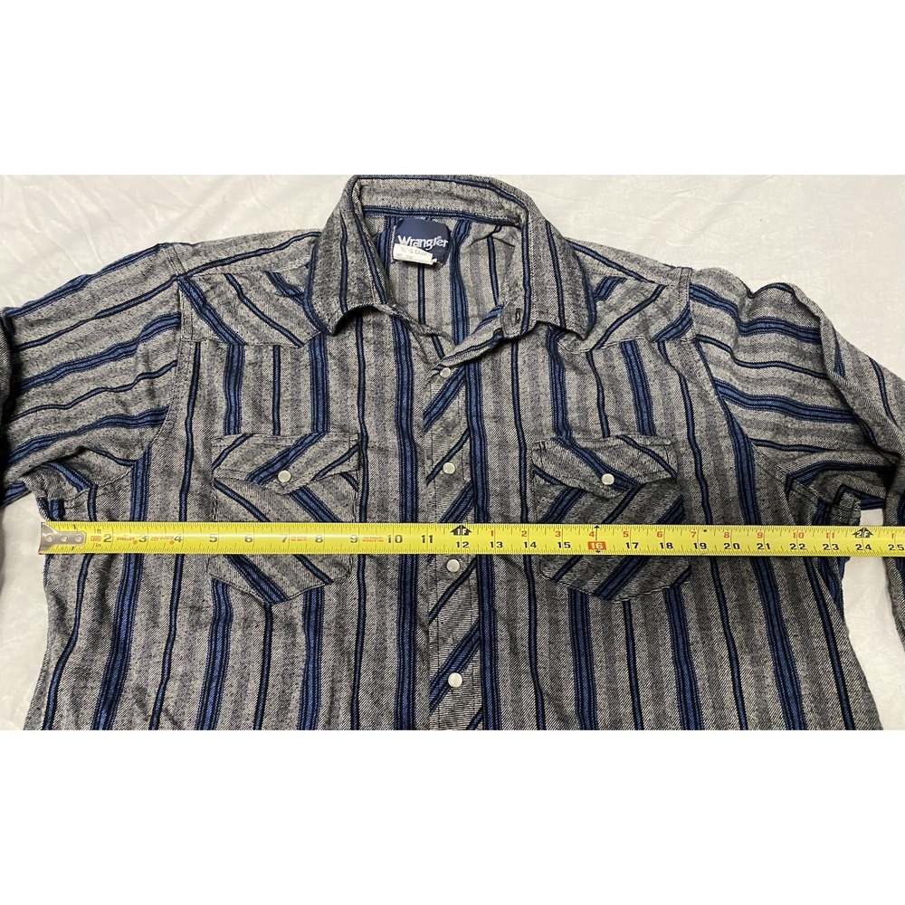 Wrangler Mens XL Western Snap Shirt Gray Blue Striped Pearl Snap Cowboy - Picture 5 of 10